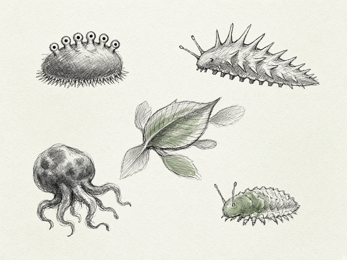 Sketches of strange Cambrian creatures